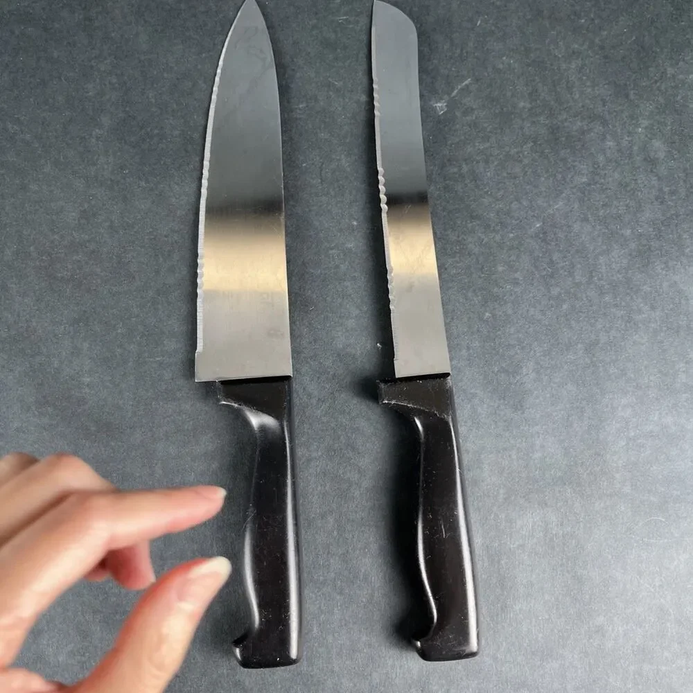 Vintage JCPenney Kitchen Knife Set 2pc Stainless Japan Chef & Serrated Slicer‎